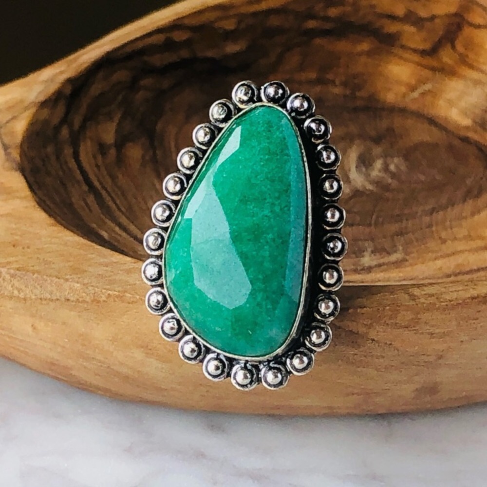 Green Emerald Silver Ring